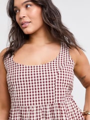 Simply Be Brown Gingham Midi Apron 100% Cotton Dress - Image 3 of 4
