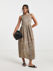 Simply Be Animal Colour Waffle Tie Back Midi Dress - Image 1 of 4