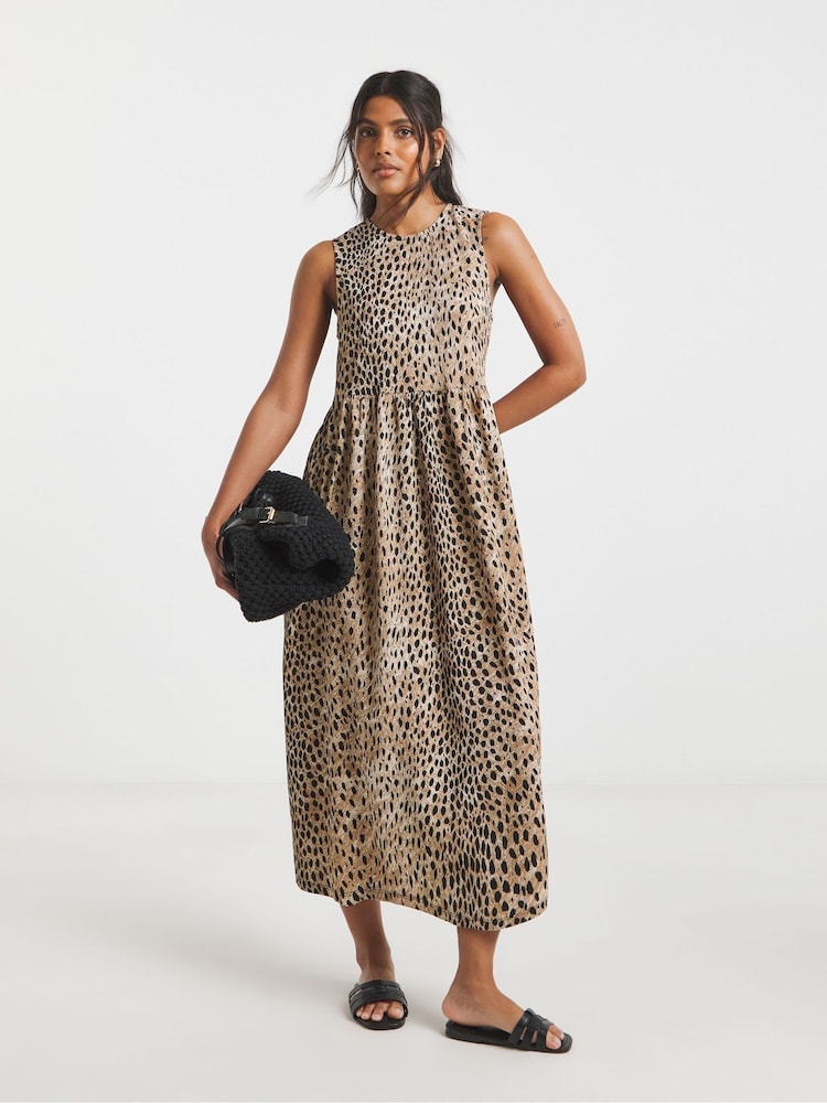 Simply Be Animal Colour Waffle Tie Back Midi Dress - Image 1 of 4
