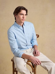 Joules Oxford Blue & White Stripe Long Sleeve Classic Fit Cotton Shirt - Image 9 of 14