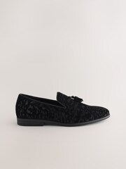 Black Velvet Pattern Loafers - Image 2 of 5