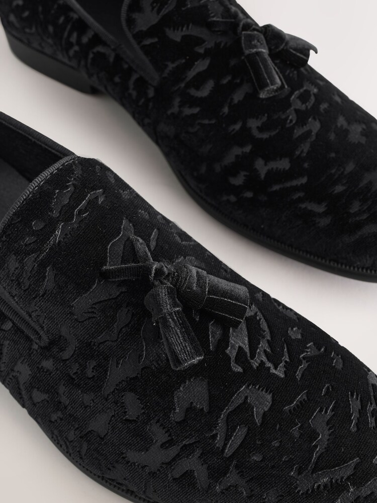Black Velvet Pattern Loafers - Image 5 of 5