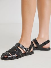 Simply Be Black Wide Fit Fisherman Sandals In Wide Fit - Image 1 of 4