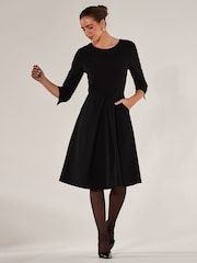 Jolie Moi Black Round Neck 3/4 Sleeve Midi Dress - Image 1 of 6