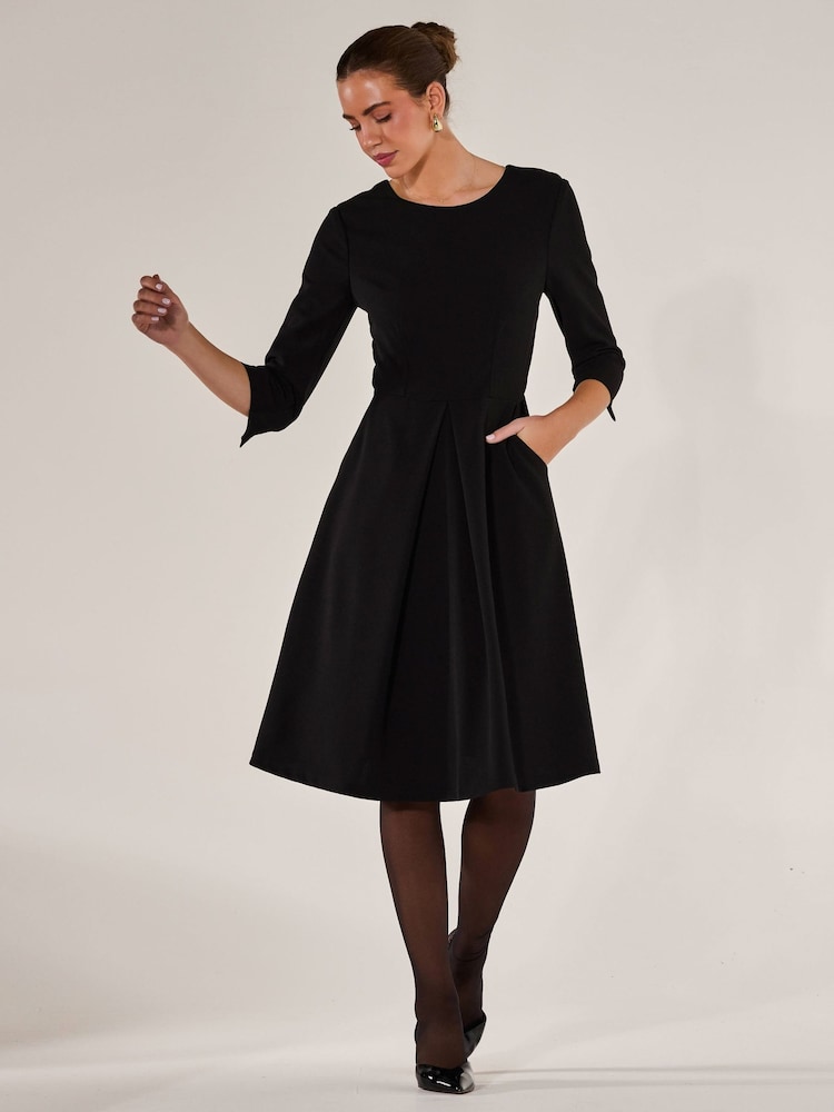 Jolie Moi Black Round Neck 3/4 Sleeve Midi Dress - Image 1 of 6