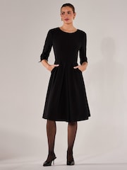 Jolie Moi Black Round Neck 3/4 Sleeve Midi Dress - Image 4 of 6