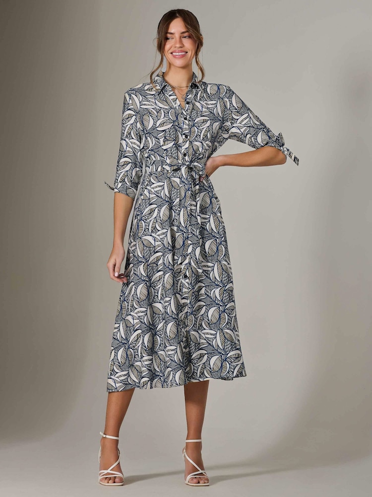 Jolie Moi Blue Tie Sleeve Shirt Maxi Dress - Image 1 of 6