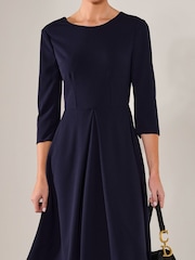 Jolie Moi Blue Round Neck 3/4 Sleeve Midi Dress - Image 3 of 6