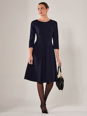 Jolie Moi Blue Round Neck 3/4 Sleeve Midi Dress - Image 4 of 6