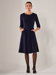 Jolie Moi Blue Round Neck 3/4 Sleeve Midi Dress - Image 5 of 6