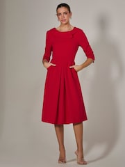Jolie Moi Red Roll Collar Long Sleeve Midi Dress - Image 1 of 6