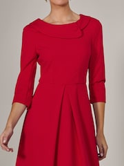 Jolie Moi Red Roll Collar Long Sleeve Midi Dress - Image 3 of 6