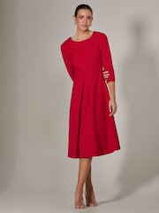 Jolie Moi Red Roll Collar Long Sleeve Midi Dress - Image 4 of 6