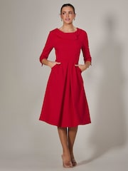 Jolie Moi Red Roll Collar Long Sleeve Midi Dress - Image 6 of 6