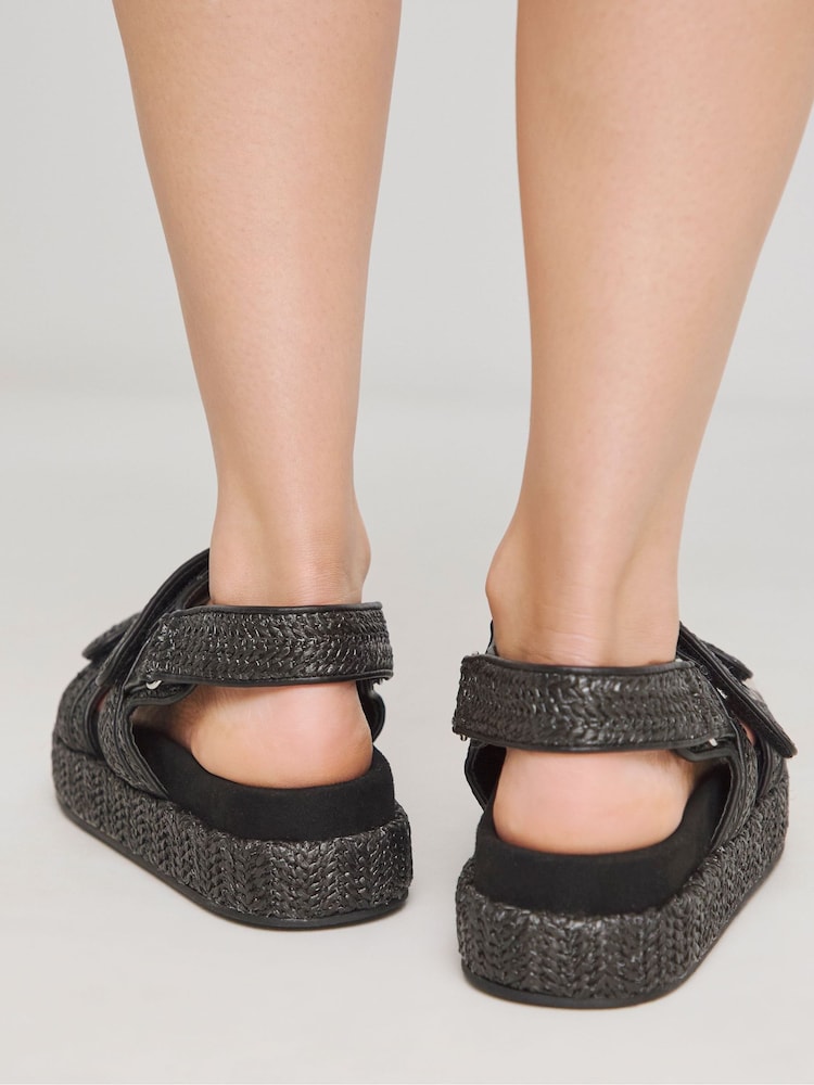 Simply Be Black Wide Fit Raffia Chunky Footbed Sandals In Wide Fit - Image 4 of 4