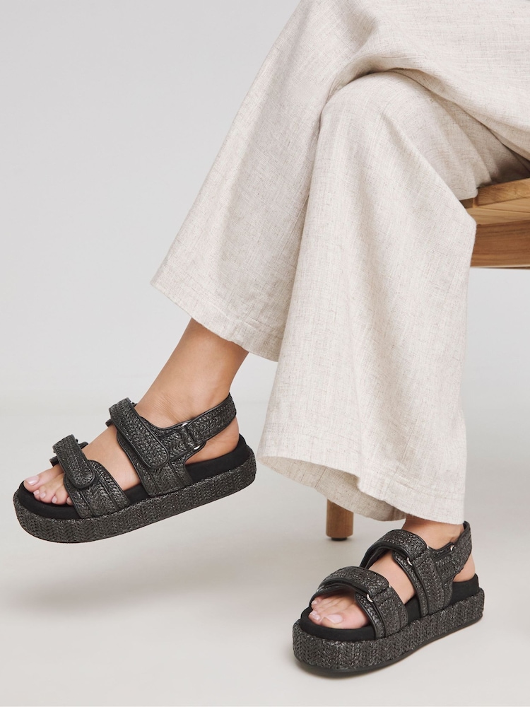 أسود - Simply Be Raffia Chunky Footbed Sandals - صورة 4 من 4