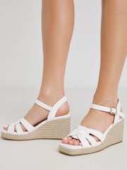 Simply Be White Extra Wide Fit Woven Raffia Wedge Sandals In Wide Fit - Image 4 of 4