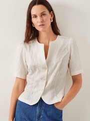 Monsoon Natural Eliza Short Sleeve Jacquard Top - Image 1 of 4