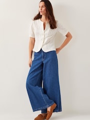 Monsoon Natural Eliza Short Sleeve Jacquard Top - Image 3 of 4