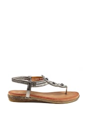 Lunar Metallic Silvia Pewter Toe Post Gem Sandals - Image 1 of 6