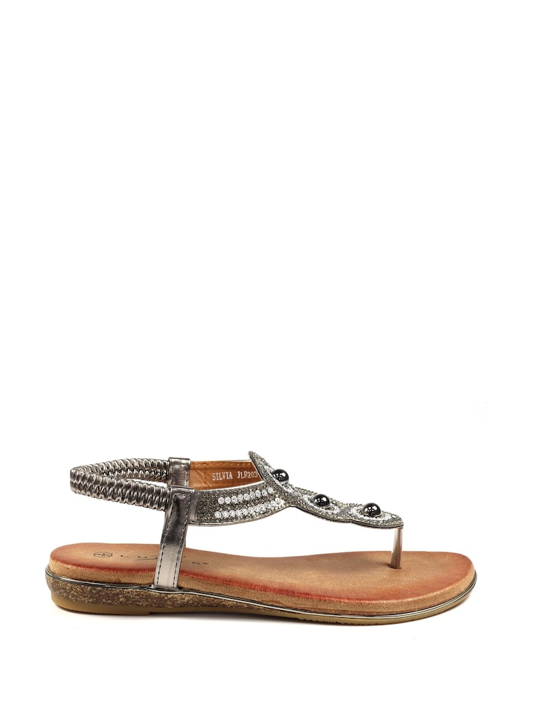 Lunar Metallic Silvia Pewter Toe Post Gem Sandals - Image 1 of 6