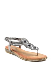 Lunar Metallic Silvia Pewter Toe Post Gem Sandals - Image 2 of 6