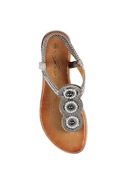 Lunar Metallic Silvia Pewter Toe Post Gem Sandals - Image 3 of 6
