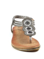 Lunar Metallic Silvia Pewter Toe Post Gem Sandals - Image 4 of 6