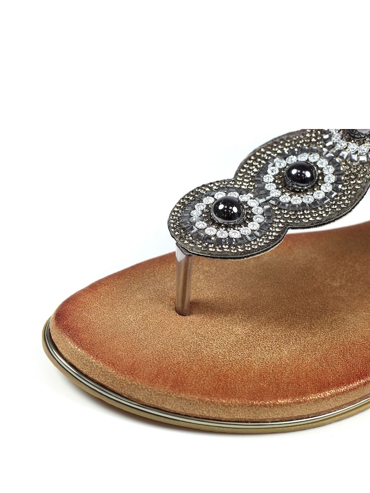 Lunar Metallic Silvia Pewter Toe Post Gem Sandals - Image 6 of 6