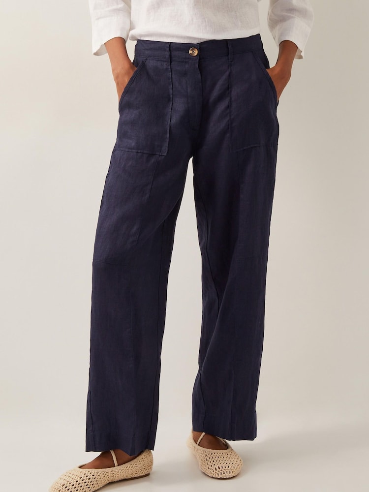 Monsoon Blue Jolie Regular Wide Leg 100% Linen Trousers - Image 2 of 5