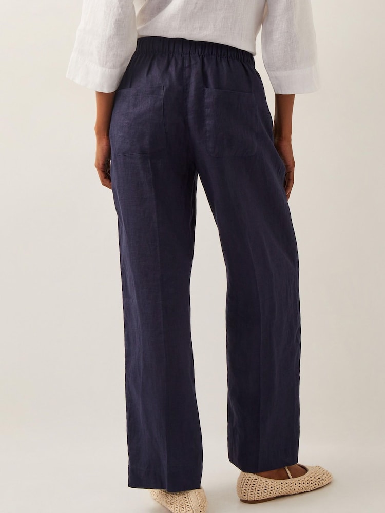 Niebieski - Monsoon Jolie Regular Wide Leg 100% Linen Trousers - Image 3 of 5