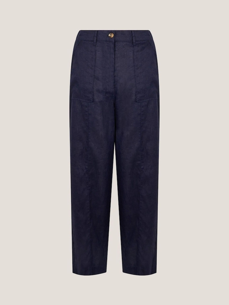 Monsoon Blue Jolie Regular Wide Leg 100% Linen Trousers - Image 5 of 5