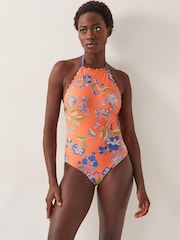 Monsoon Orange Kaia Floral Print Halter Swimsuit - Image 1 of 4