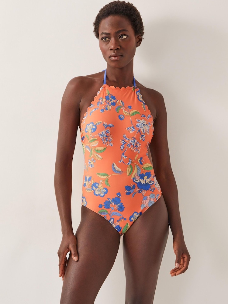 Monsoon Orange Kaia Floral Print Halter Swimsuit - Image 1 of 4 Monsoon Orange Kaia Floral Print Halter Swimsuit - Image 1 of 4