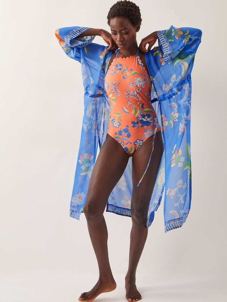 Monsoon Orange Kaia Floral Print Halter Swimsuit - Image 4 of 4