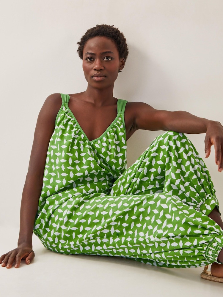 Monsoon Green Geena Geometric Woodblock Jumpsuit - Image 1 of 4