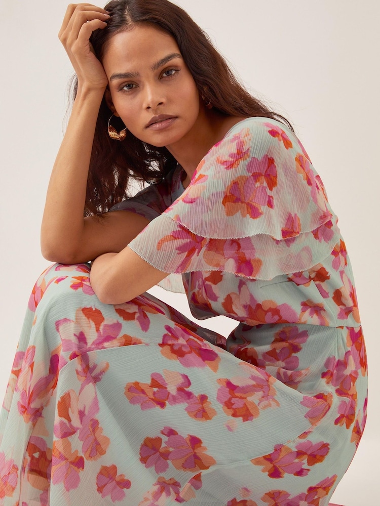 Monsoon Green Marlene Floral Print Midi Dress - Image 1 of 4