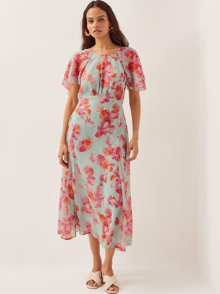Monsoon Green Marlene Floral Print Midi Dress - Image 2 of 4