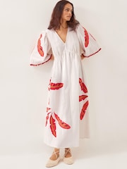 Monsoon White Cerse Leaf Print Maxi 100% Cotton Dress - Image 1 of 4