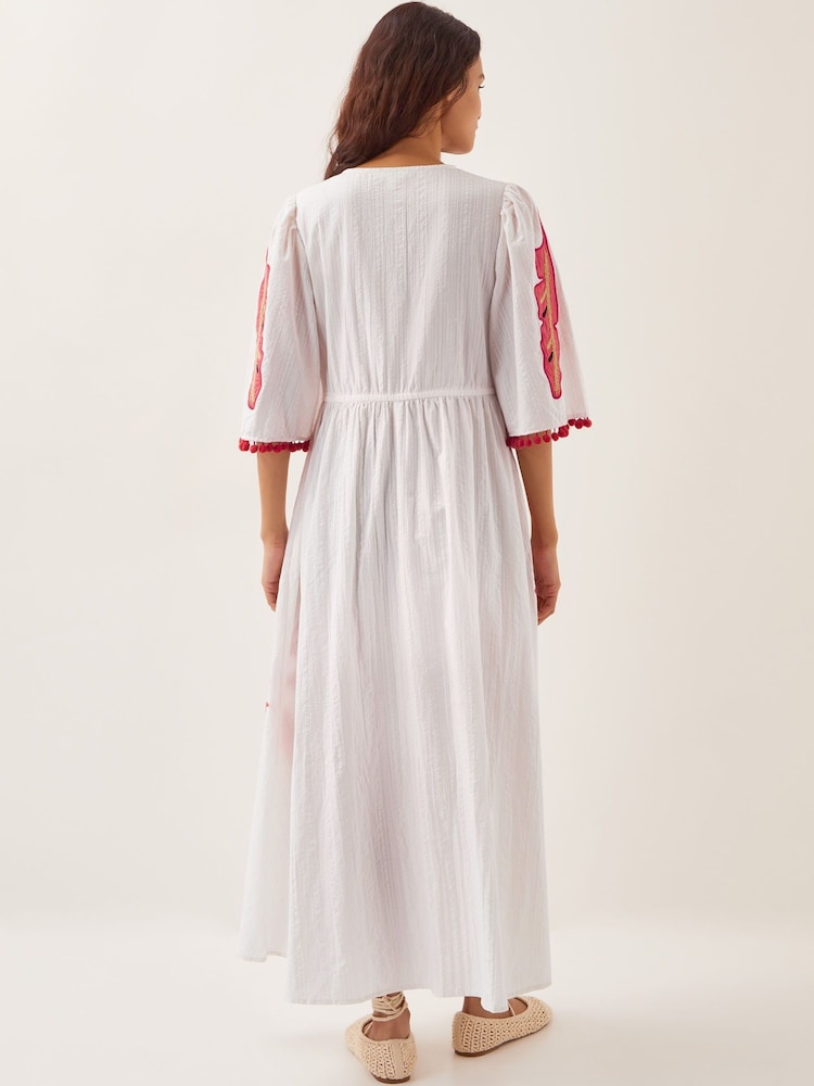 Monsoon White Cerse Leaf Print Maxi 100% Cotton Dress - Image 4 of 4