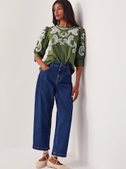 Monsoon Green Noemi Embroidered 100% Cotton Top - Image 3 of 5