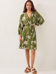 Monsoon Green Mariam Leaf Print Mini Dress - Image 1 of 5