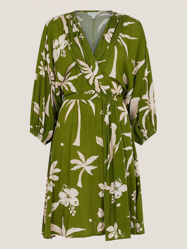 Monsoon Green Mariam Leaf Print Mini Dress - Image 5 of 5