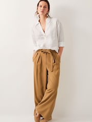 Monsoon Brown Nina Wide Leg 100% Cotton Trousers - Image 1 of 5