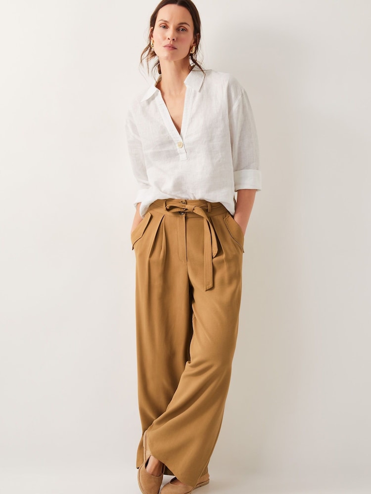 Monsoon Brown Nina Wide Leg 100% Cotton Trousers - Image 1 of 5
