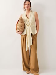Monsoon Brown Nina Wide Leg 100% Cotton Trousers - Image 2 of 5