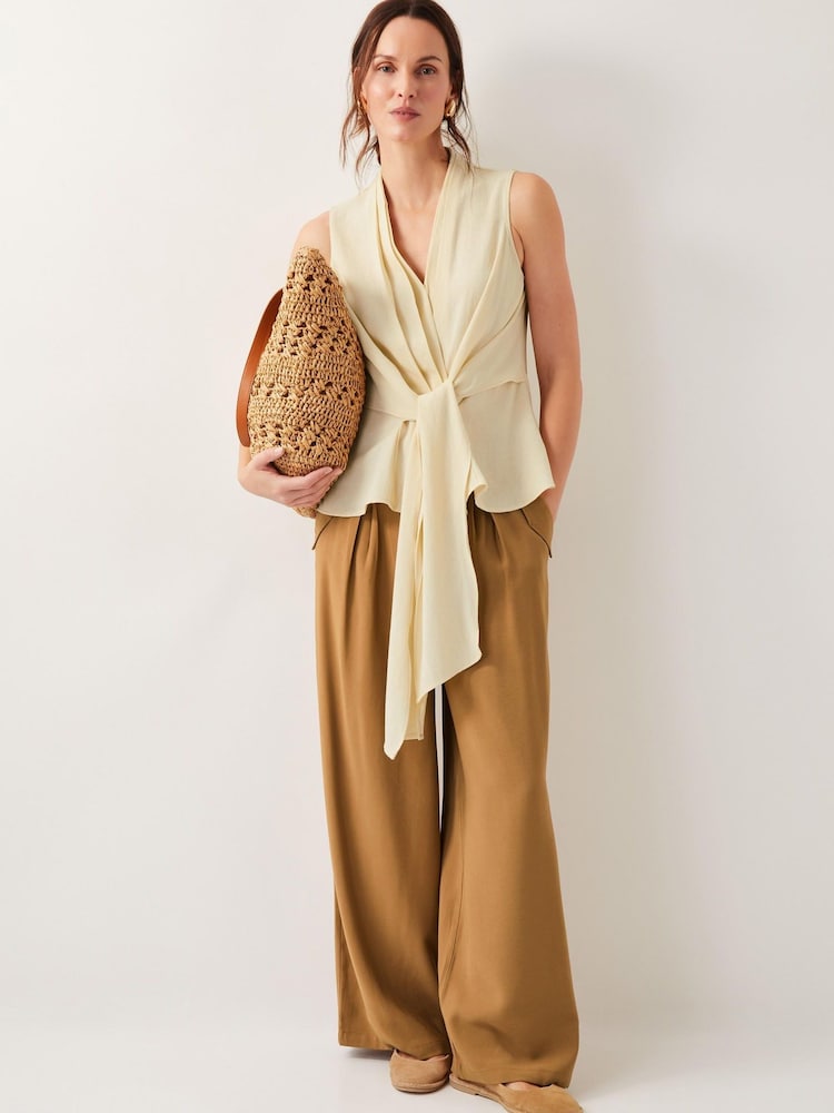 Monsoon Brown Nina Wide Leg 100% Cotton Trousers - Image 2 of 5
