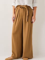Monsoon Brown Nina Wide Leg 100% Cotton Trousers - Image 3 of 5