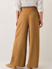 Monsoon Brown Nina Wide Leg 100% Cotton Trousers - Image 4 of 5