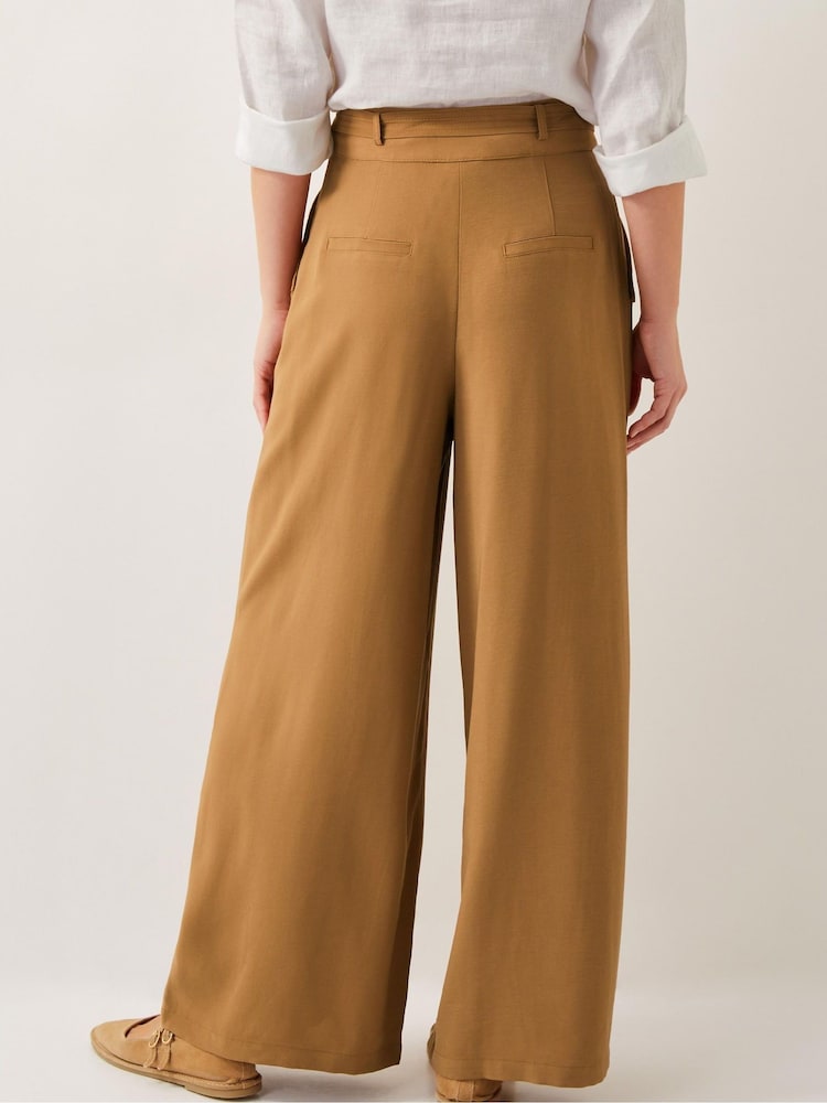 Monsoon Brown Nina Wide Leg 100% Cotton Trousers - Image 4 of 5